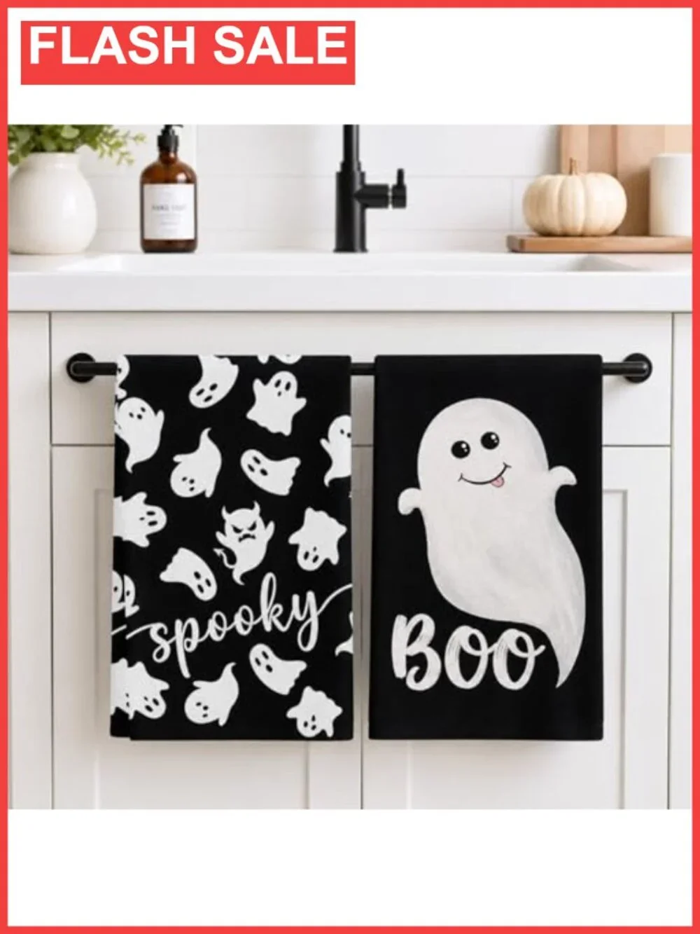 Halloween Ghost Kitchen Dish Towels Set of 2 18x26 Absorbent Polyester